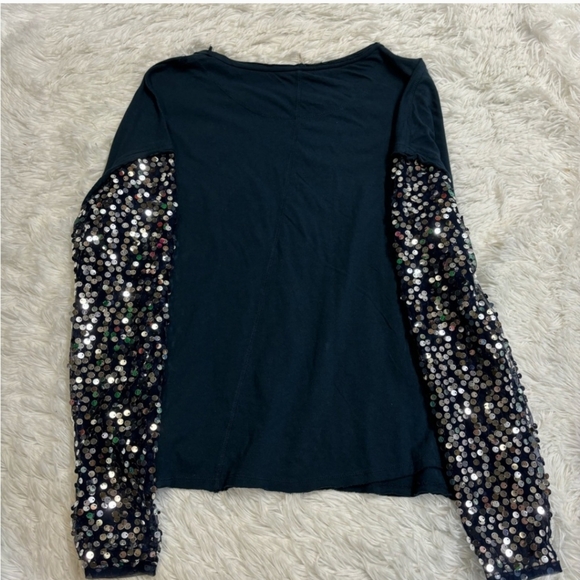 Free People Celine Sequin T shirt | Navy | SZ XS - Picture 4 of 4
